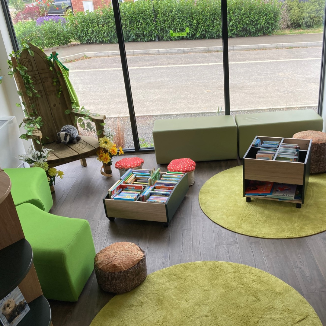 Library interior design project in community hub, delivered by Peters